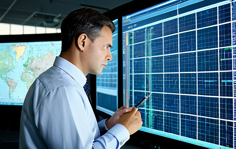 A professional male electrical engineer, wearing a modest business suit, intently reviewing complex schematics and data on multiple large monitors in a modern energy control center. The background features a vast, glowing representation of an electrical grid map, symbolizing large-scale energy systems. He holds a pen, poised to make notes, conveying deep analytical thought and strategic planning. fully clothed, modest clothing, appropriate attire, professional dress, safe for work, appropriate content, family-friendly, perfect anatomy, correct proportions, natural pose, well-formed hands, proper finger count, natural body proportions, professional photography, high-quality, ultra-detailed.