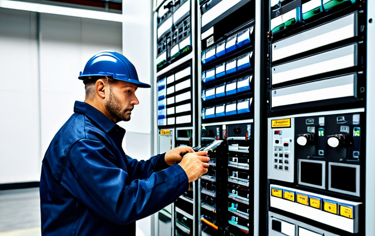 **

"A professional electrician, fully clothed in work attire, inspecting a distribution panel in a modern industrial setting, appropriate content, safe for work, perfect anatomy, correct proportions, well-formed hands, proper finger count, professional."

**
