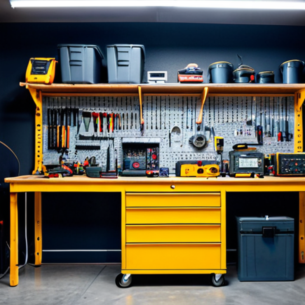 건축전기설비기사 필수 도구와 준비물 - Electrician's Workspace**
"A well-organized electrician's workspace in a garage, tools neatly arran...