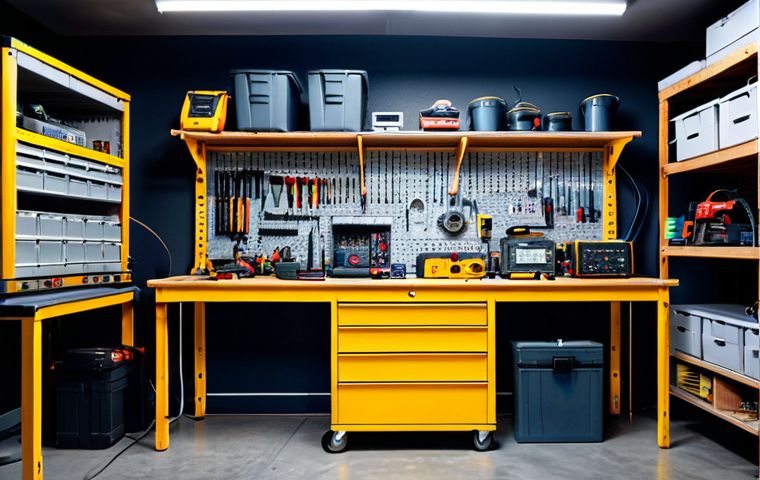 건축전기설비기사 필수 도구와 준비물 - Electrician's Workspace**
"A well-organized electrician's workspace in a garage, tools neatly arran...