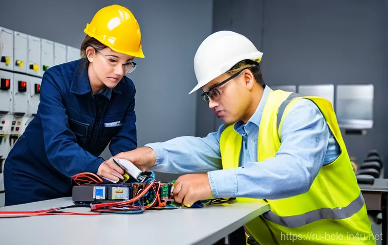 건축전기설비기사 시험 응시료 비용 - **Prompt 1: Focused Electrical Safety Training Session**
"A diverse group of adult male and fema...