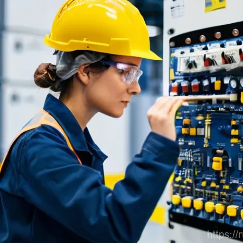 Home 22 건축전기설비기사 자격증 취득 후 경력 관리 - **Prompt: Aspiring Electrical Engineer on Site**
A young, determined female electrical engineer ...