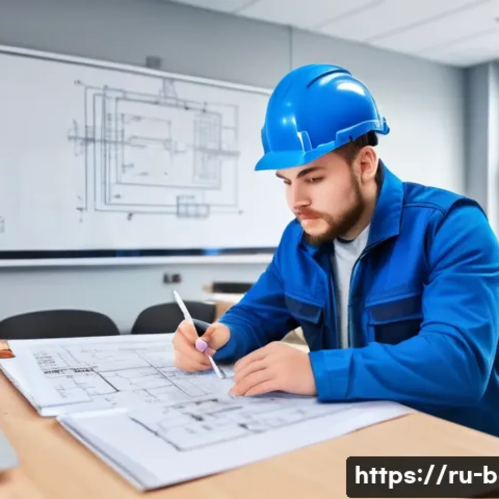 건축전기설비기사 실기 시험 난이도 평가 - A detailed and realistic scene of a young Russian electrician trainee in a modern training room, att...