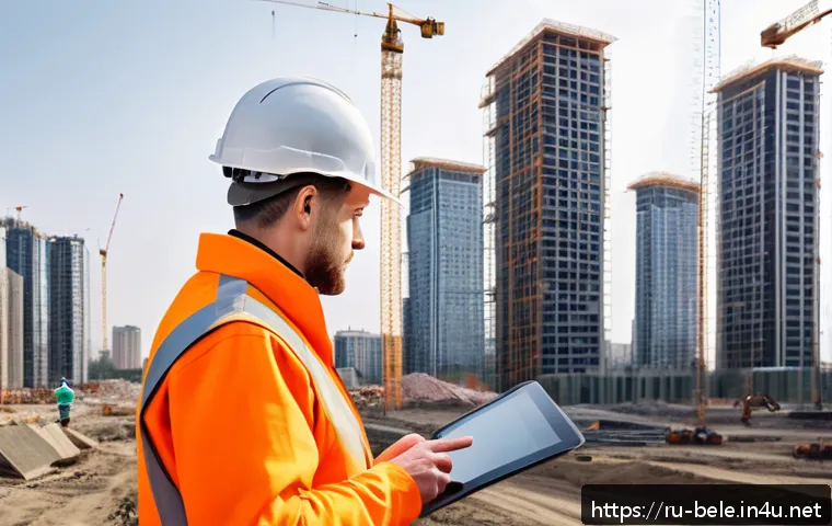 건축전기설비기사 취업 후 경력 쌓는 법 - A professional Russian electrical engineer working on a large urban construction site in Moscow, wea...